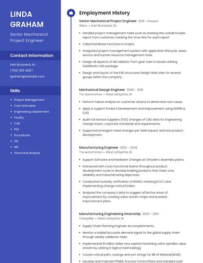 Senior Mechanical Project Engineer Resume