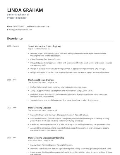 Senior Mechanical Project Engineer Resume