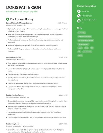Senior Mechanical Project Engineer Resume