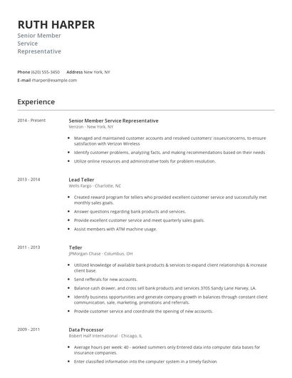 Senior Member Service Representative Resume