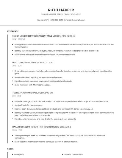 Senior Member Service Representative Resume