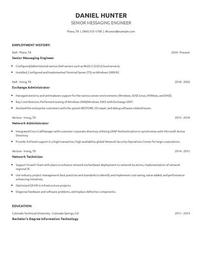 Senior Messaging Engineer Resume