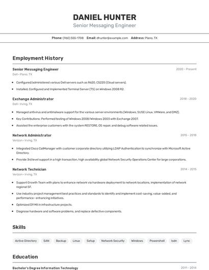 Senior Messaging Engineer Resume