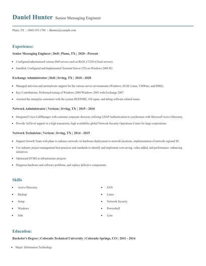 Senior Messaging Engineer Resume