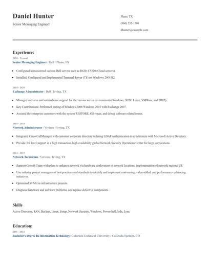 Senior Messaging Engineer Resume