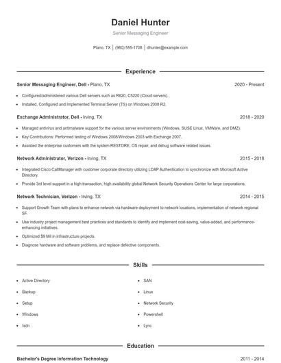 Senior Messaging Engineer Resume