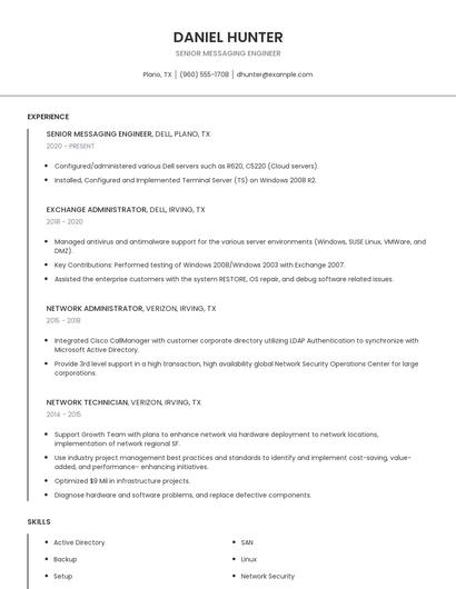 Senior Messaging Engineer Resume