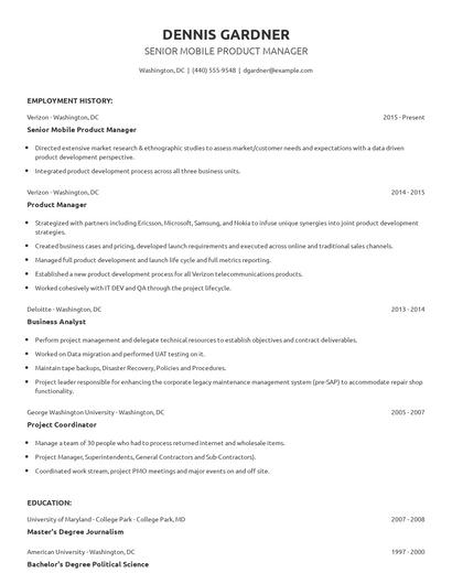 Senior Mobile Product Manager Resume