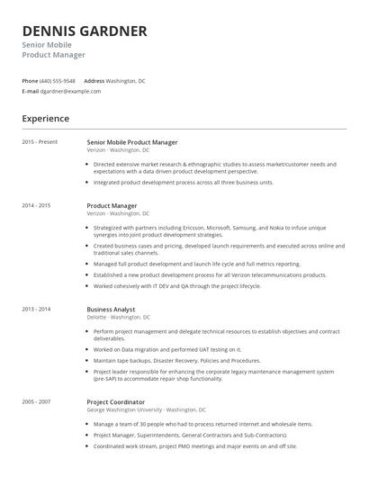 Senior Mobile Product Manager Resume