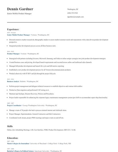 Senior Mobile Product Manager Resume