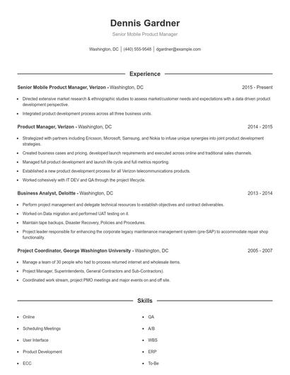 Senior Mobile Product Manager Resume