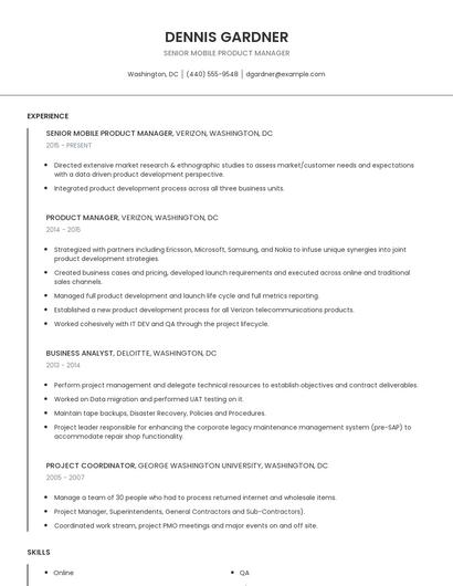 Senior Mobile Product Manager Resume