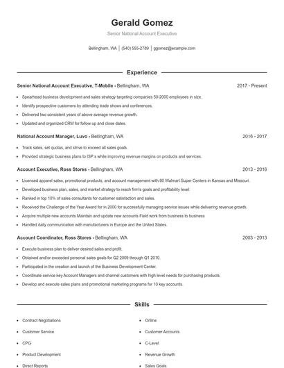 Senior National Account Executive Resume
