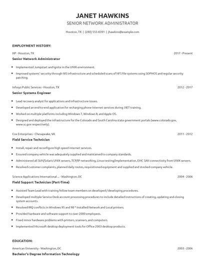 Senior Network Administrator Resume