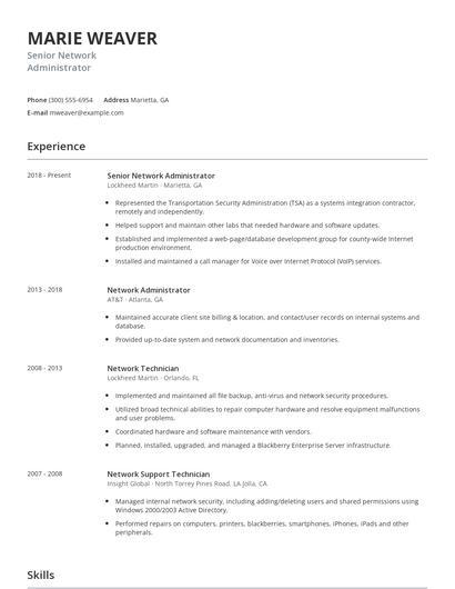 Senior Network Administrator Resume