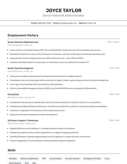 Senior Network Administrator Resume