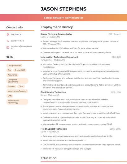 Senior Network Administrator Resume