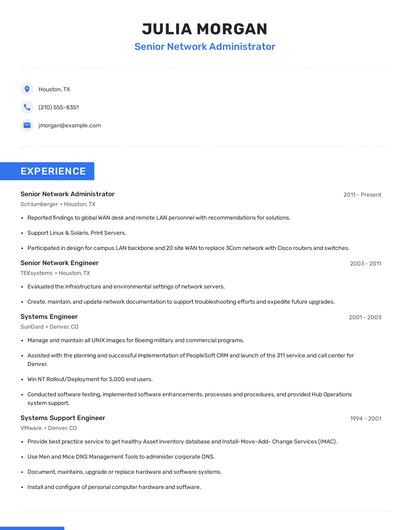 Senior Network Administrator Resume