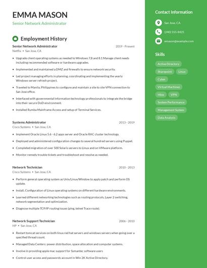 Senior Network Administrator Resume