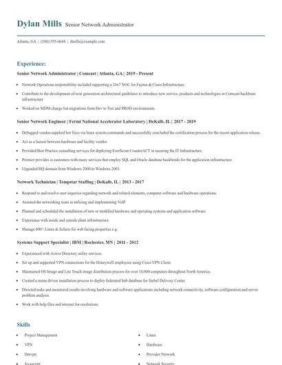 Senior Network Administrator Resume