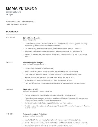 Senior Network Analyst Resume