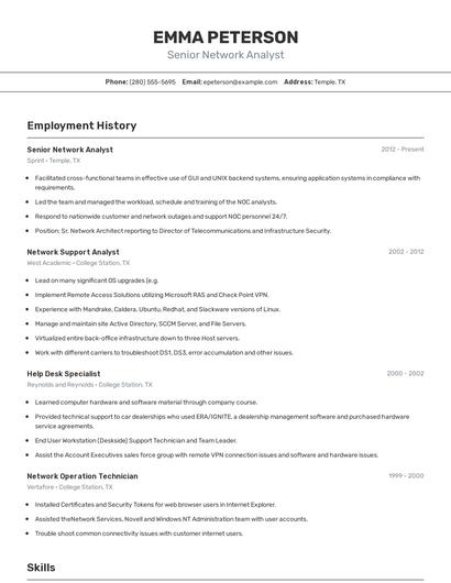 Senior Network Analyst Resume