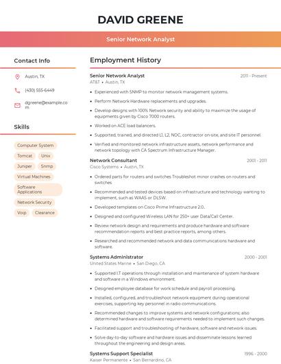 Senior Network Analyst Resume