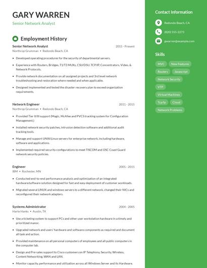 Senior Network Analyst Resume