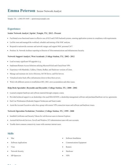 Senior Network Analyst Resume