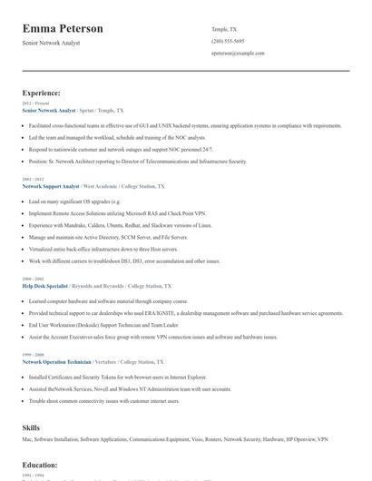 Senior Network Analyst Resume