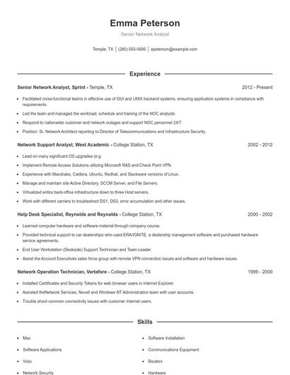 Senior Network Analyst Resume