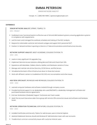 Senior Network Analyst Resume