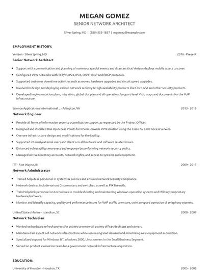 Senior Network Architect Resume