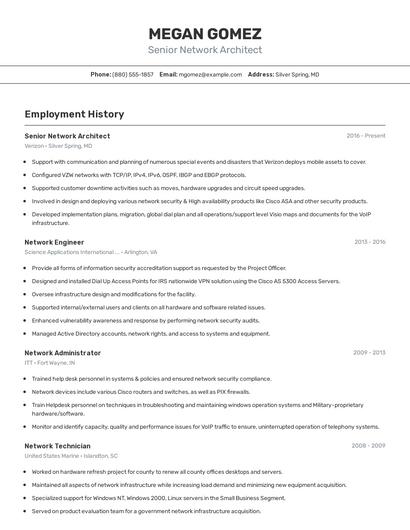 Senior Network Architect Resume