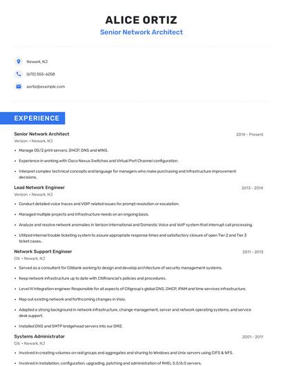 Senior Network Architect Resume