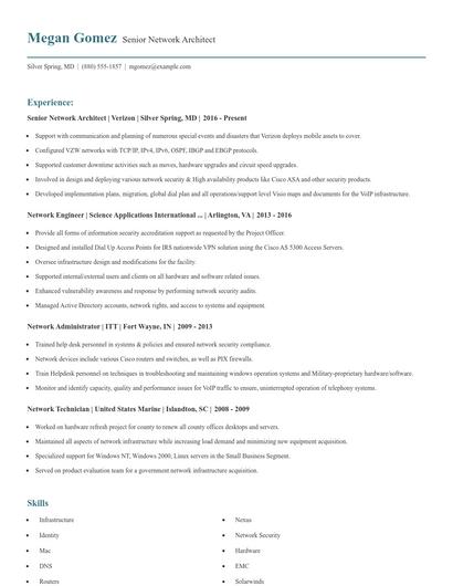 Senior Network Architect Resume