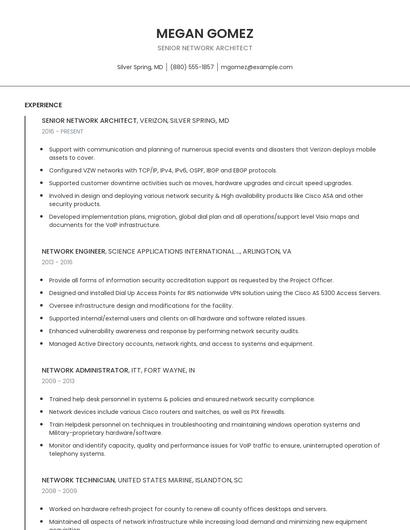 Senior Network Architect Resume