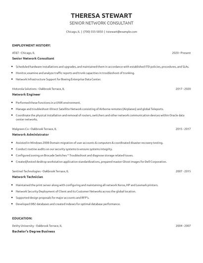 Senior Network Consultant Resume