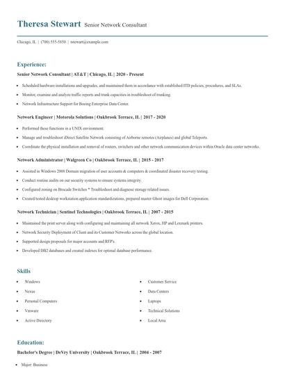 Senior Network Consultant Resume
