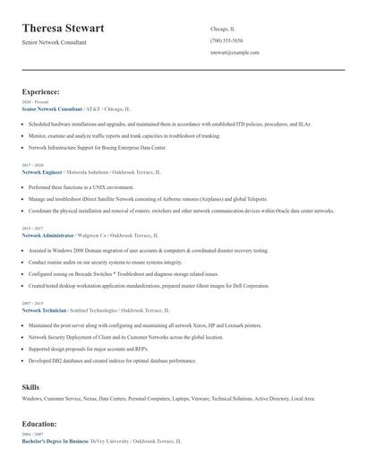 Senior Network Consultant Resume