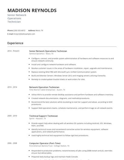 Senior Network Operations Technician Resume