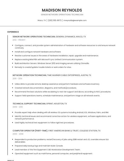 Senior Network Operations Technician Resume