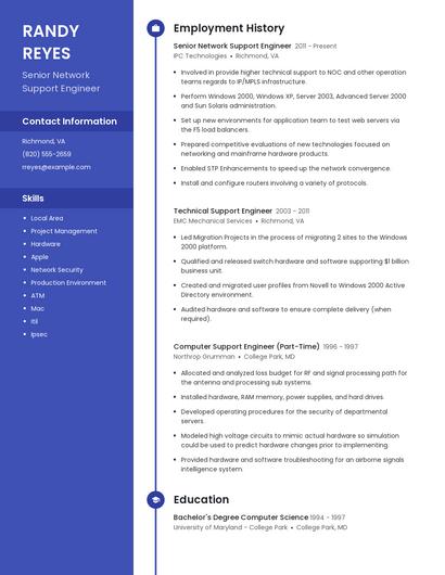 Senior Network Support Engineer Resume