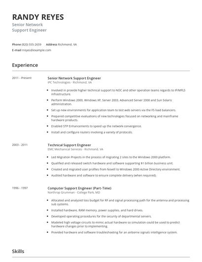 Senior Network Support Engineer Resume