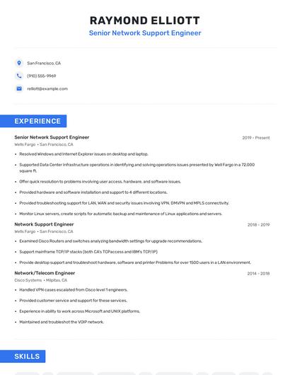 Senior Network Support Engineer Resume
