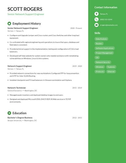 Senior Network Support Engineer Resume