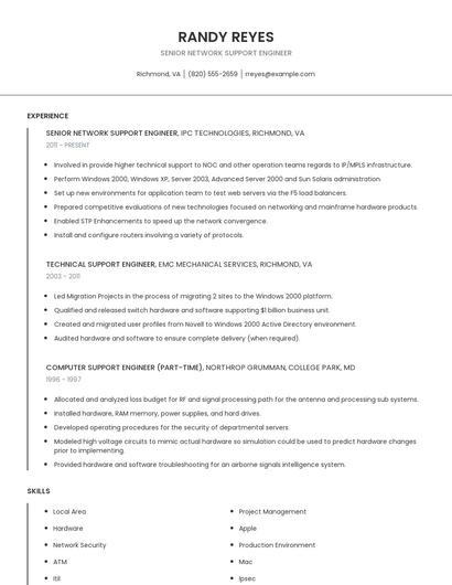 Senior Network Support Engineer Resume