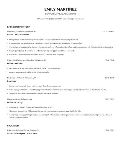 Senior Office Assistant Resume