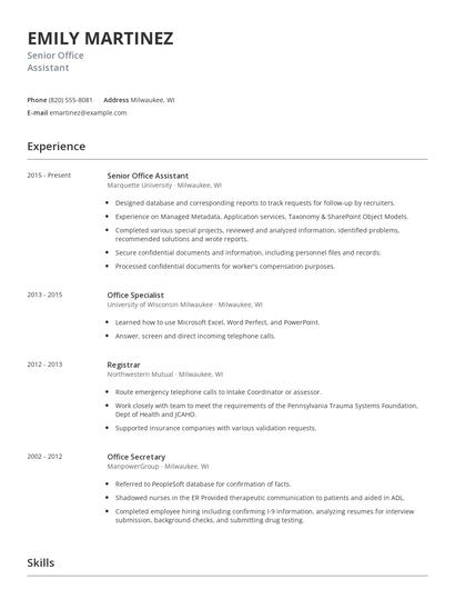 Senior Office Assistant Resume