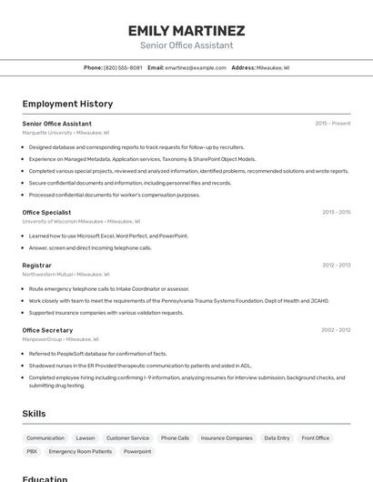 Senior Office Assistant Resume